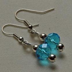 Silver hook earrings with blue faceted glass beads and looped top, to match handfasting cord