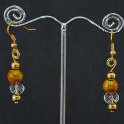 Gold earrings with crystal detail and looped top, to match handfasting cord